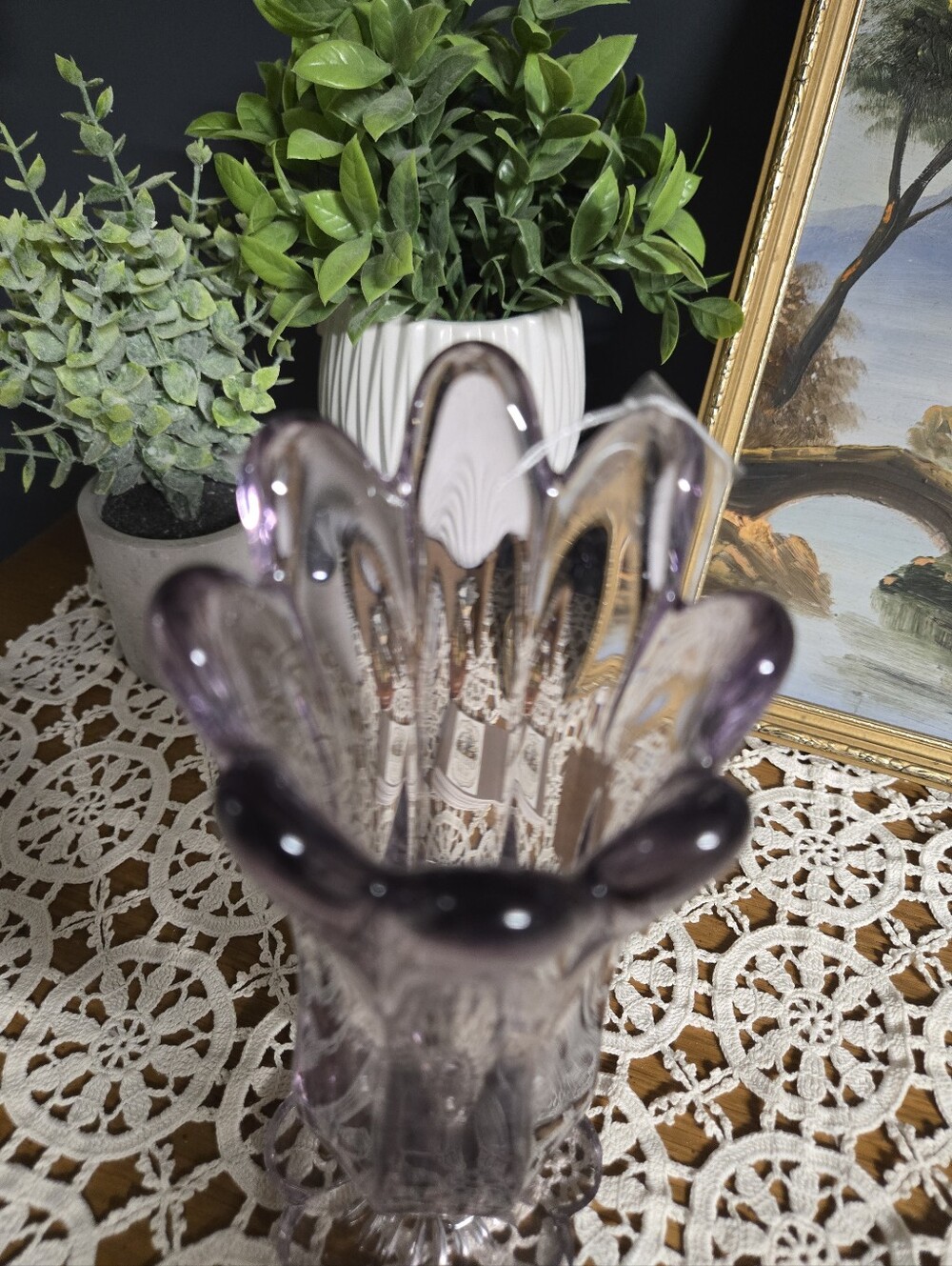 Vintage Lavender Amethyst Glass Petal Rim Vase - Picture 3 of 4